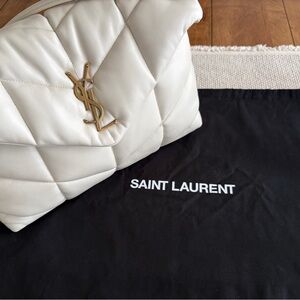 NEW Yves Saint Laurent Puffer Shoulder Bag  Ivory Quilted Leather W/Gold Chain